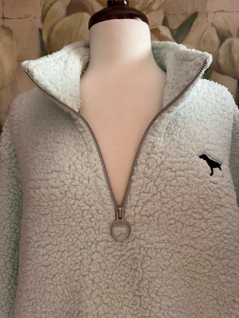 Victoria’s Secret PINK Fleece Sweatshirt Sherpa Mint Green Quarter Zip L - Picture 3 of 10
